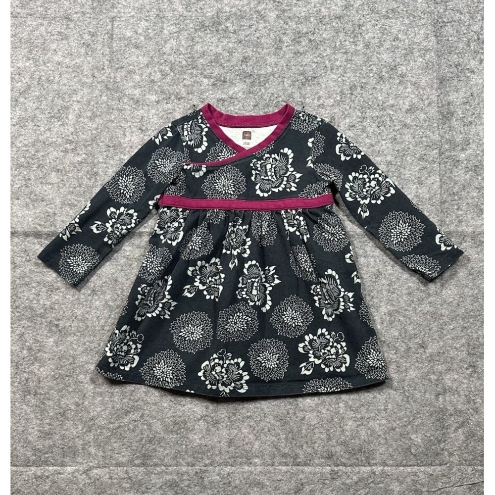 Tea cross neck long sleeved  PullOver Gray Dress floral 12-18 Months